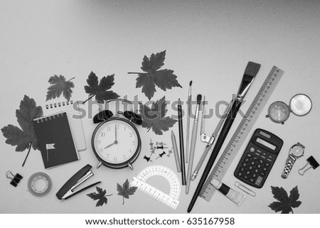 Items for school on the table