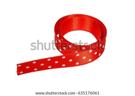 red ribbon with white dots isolated on the white background