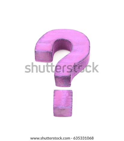 Question mark symbol sawn of wood and paint coated, isolated over the white background