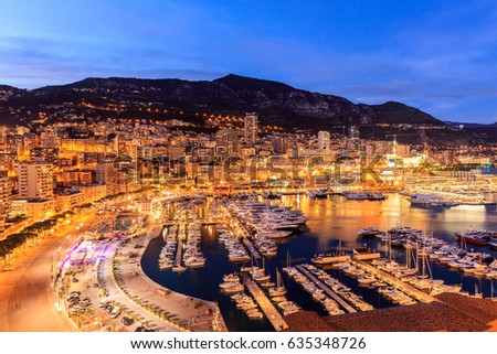 Monaco Monte Carlo harbour french riviera beach sea at dusk