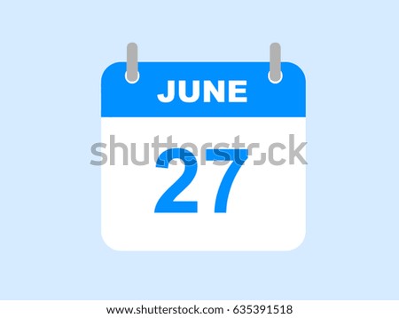 27 JUNE, 2017. Day calendar icon on blue background