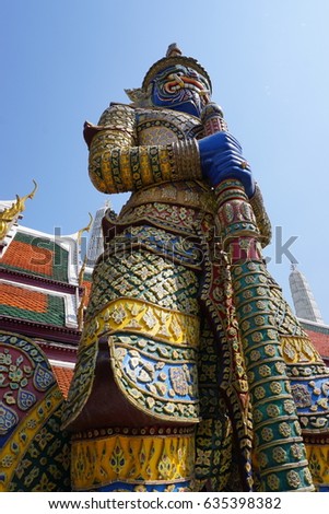 Giant Guardian Wat Phra Kaew Grand Palace Bangkok. Thailand.