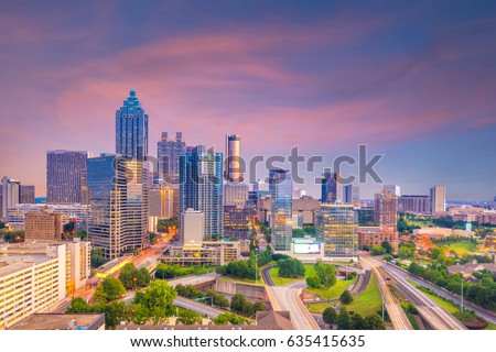 Skyline of Atlanta city at sunset in Georgia, USA Royalty-Free Stock Photo #635415635