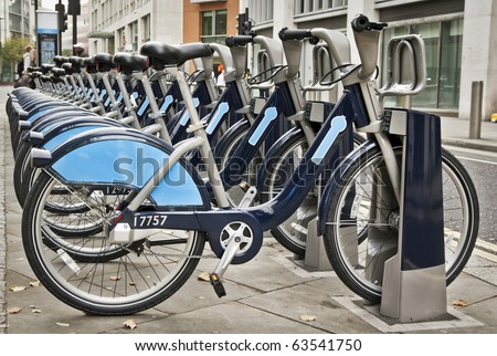 Bikes for rent in London. Royalty-Free Stock Photo #63541750