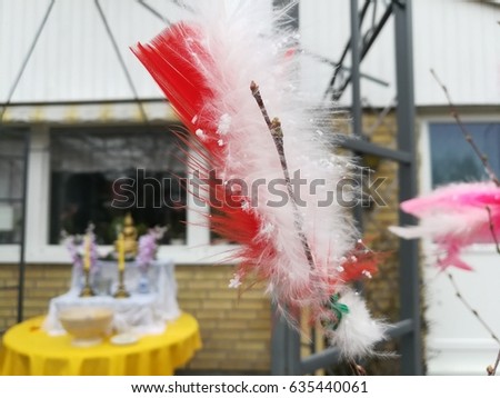 Blurry snowflake on feather at Easter day and songkran thai festival 
