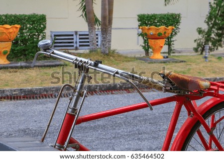 bicycle Handle red classic vintage in former beautiful on the road with copy space for add text