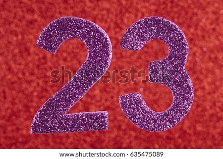 Number twenty-three purple over a red background. Anniversary. Horizontal
