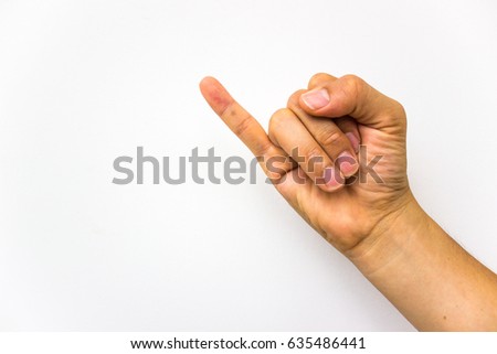 Male hand showing pointed up little finger on white background, Hand making sign Promise, Make friendly again concept 