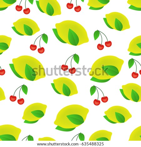 Seamless lemon and cherry pattern. Vector illustration.