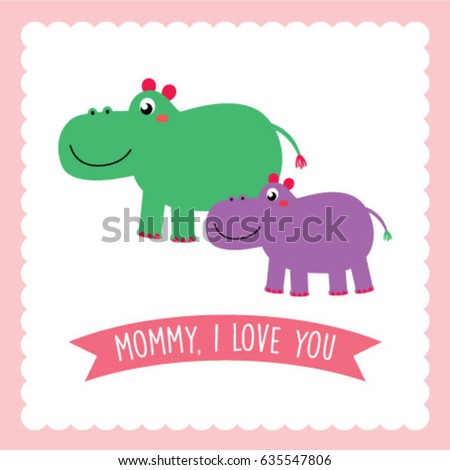 cute hippo i love you mommy greeting vector