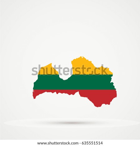 Latvia map in Lithuania flag colors, editable vector.