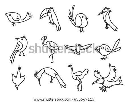 bird  icon hand drawn vector set line art illustration