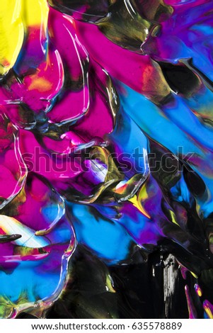 Neon Pink, Blue, Black and Yellow Wet Paint Abstract Background