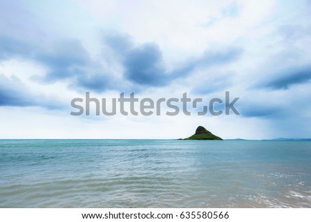 Small island known as Chinaman's Hat on the windward coast of Oahu in Hawaii