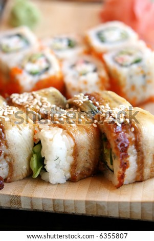 	The Japanese kitchen. Sushi end rolls