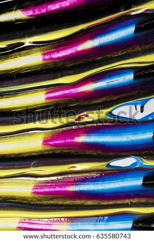 Neon Pink, Blue, Black and Yellow Wet Paint Lines Abstract Background