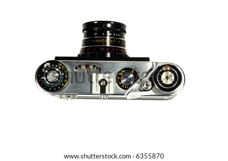 old Russian camera; top view; isolated; white background