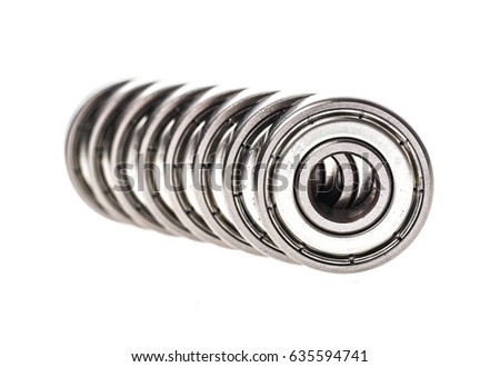 New replacement Roller Skate Bearings isolated on white background. Standard ABEC7 type bearings for inline skates, skateboards or scooters.