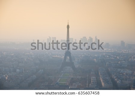 Smog. Eiffel Tower. Paris.