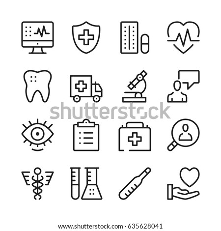 Healthcare and medicine line icons set. Modern graphic design concepts, simple outline elements collection. Vector line icons Royalty-Free Stock Photo #635628041