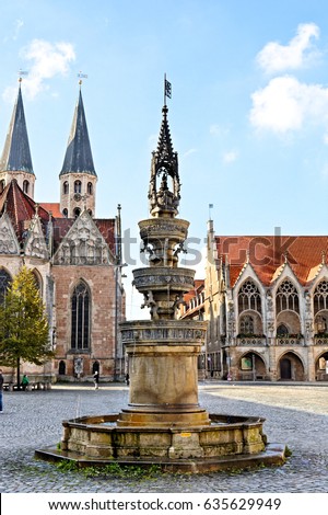 Fountain at city center of Brunswick (Braunschweig), Germany Royalty-Free Stock Photo #635629949