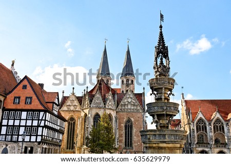 Fountain at city center of Brunswick (Braunschweig), Germany Royalty-Free Stock Photo #635629979