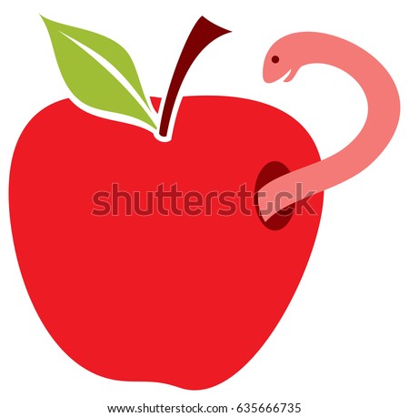 worm in red apple vector illustration
