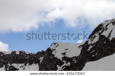 Spring in the mountains of Sochi, Krasnaya Polyana, snow landscape view with blue sky and clouds