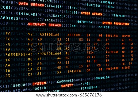cyber, attack,hacked word on screen binary code display, hacker Royalty-Free Stock Photo #635676176