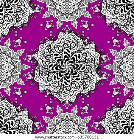 Christmas 2018, snowflake, new year. Vintage seamless pattern on a magenta background with white elements.