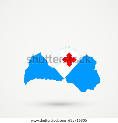 Latvia map in Votic, flag colors, editable vector.