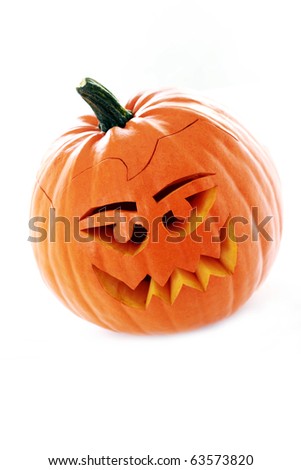 close-ups of funny Halloween pumpkin on white background