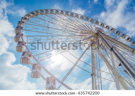 Concord Square with a giant wheel. The Obelisque and the Jardin des Tuileries. Paris, France