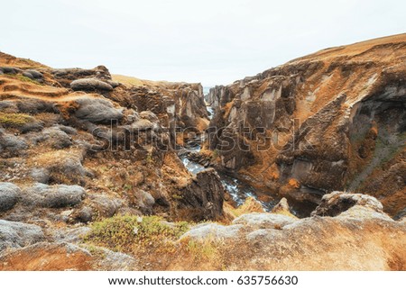 Great view of Svartifoss waterfall. Dramatic and picturesque scene. Popular tourist attraction. Iceland, Europe