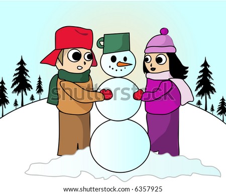 Kids building snowman