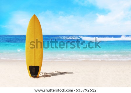 surfboard on the beach Royalty-Free Stock Photo #635792612
