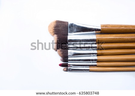 Make up brushes on white isolated background