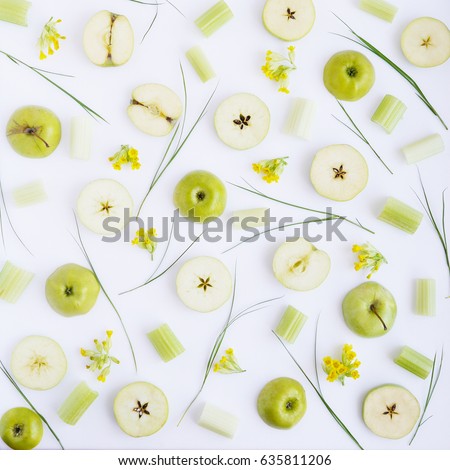 Apple pattern. Fresh green apples in a cut. Abstract food background.