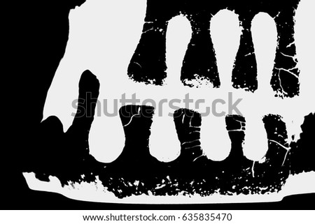The abstract of the white hand, teeth, or skull art pattern for texture and background isolated on black template process with tone curve (not vector)