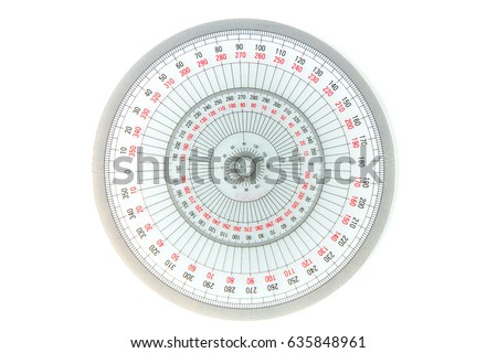 circle measuring equipment 360 degree on white background, tranparent protractor
