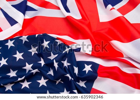 USA flag and UK Flag background.