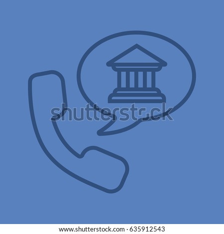 Bank phone call color linear icon. Handset with bank building inside speech bubble. Thin line contour symbols on color background. Vector illustration