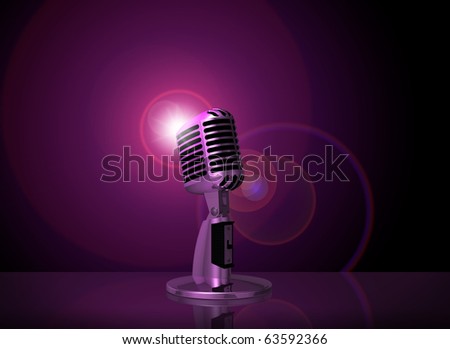 classic microphone with pinkt lighting on background
