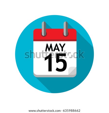 Spiral calendar page with single day of May. Round icon with shadow.