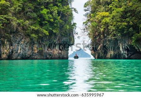 Amazing view of beautiful lagoon with turquoise water in Koh Hong island. Location: Koh Hong island, Krabi, Thailand, Andaman Sea. Artistic picture. Beauty world