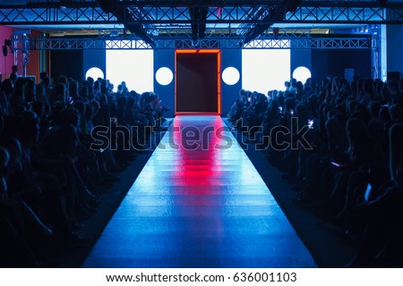 Empty runway before fashion show  Royalty-Free Stock Photo #636001103