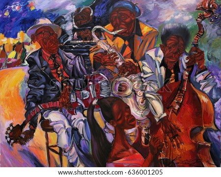  jazz club,artist Roman Nogin. looking for partnerships with artdillers - contact facebook, series "Sounds of Jazz."  Royalty-Free Stock Photo #636001205