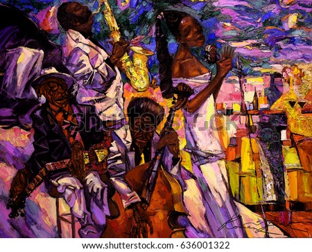 night club, jazz club, texture, oil painting, artist Roman Nogin, series "Sounds of Jazz." , looking for partnerships with artdillers - contact facebook
 Royalty-Free Stock Photo #636001322