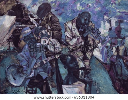  jazz club, jazz band, sale original - contact facebook, artist Roman Nogin.looking for partnerships with artdillers - contact facebook Royalty-Free Stock Photo #636011804