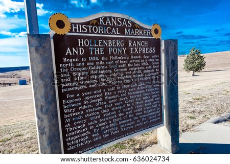 Pony Express Sign, Hollenberg Ranch, Off Route 36, Nebraska marks the spot in 1860/61 that Pony Express functioned